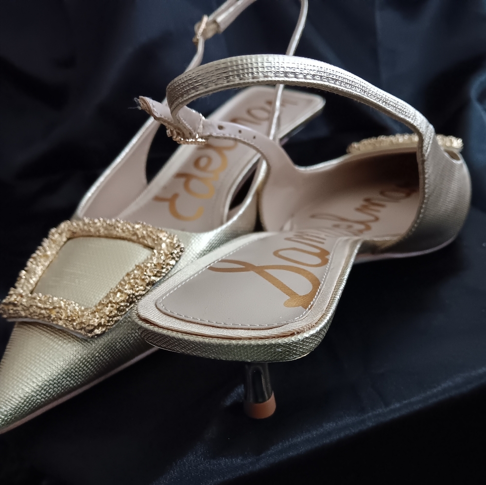 Sam Edelman Gold Heels with Crystal Buckle